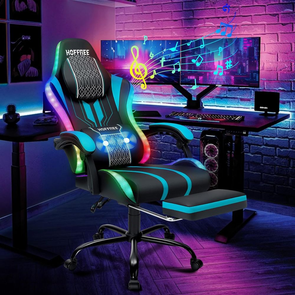 Gaming Speaker - Krzesło gamingowe z oświetleniem LED, głośnikami,