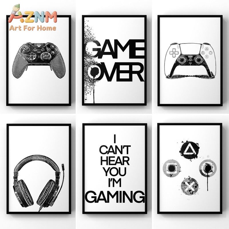 Gaming Headset - AZNM Czarno-Biały Obraz na Płótnie z