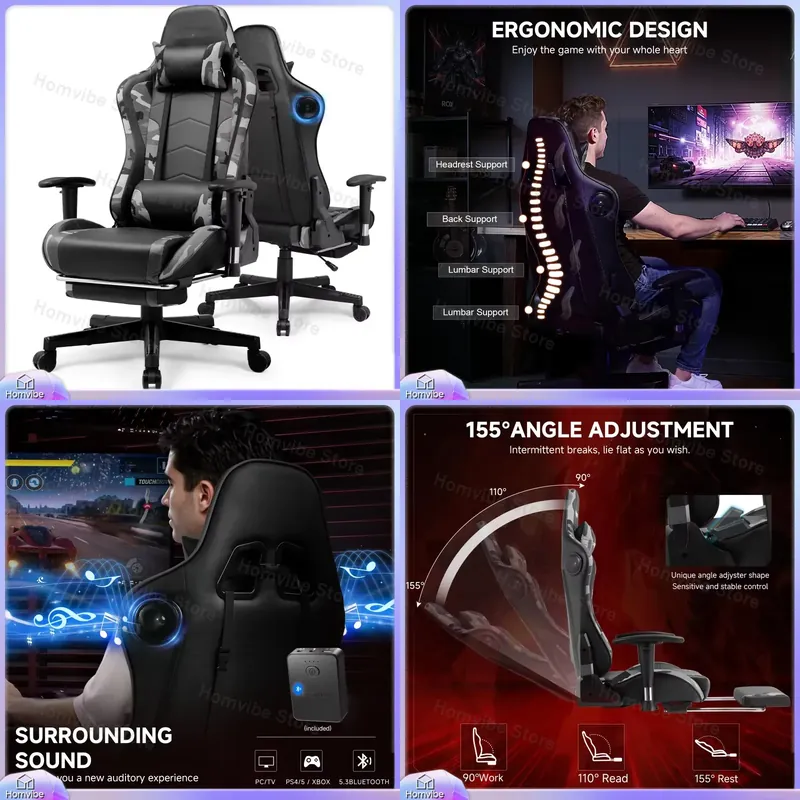 Gaming Speaker - Ergonomiczne krzesło gamingowe z głośnikami Bluetooth,